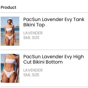 PacSun Lavender Evy Tank Bikini Top and High Cut Bottoms